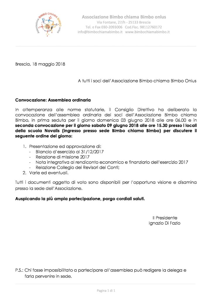 Convocazione Assemblea 2018